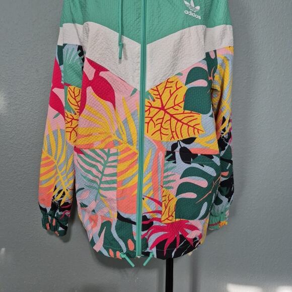 Adidas Windbreaker Jacket Womens Small Colorful Tropicalage Tropical Hooded - Picture 9 of 16